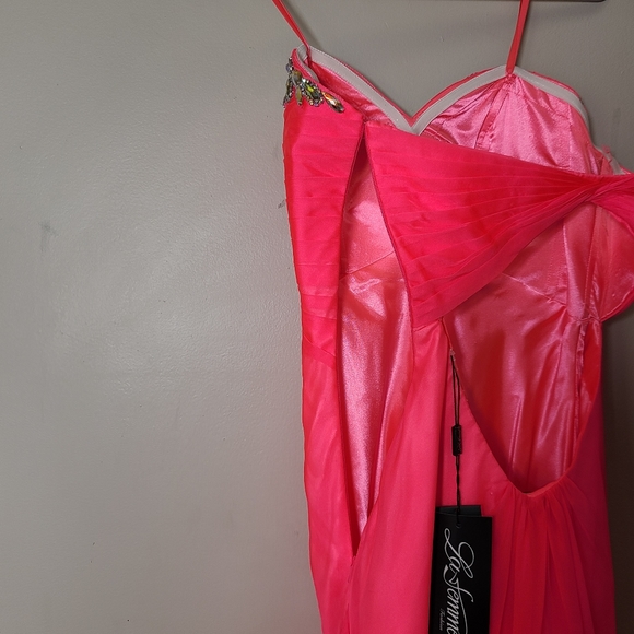 Strapless Jeweled Pink Prom Dress - Picture 5 of 17